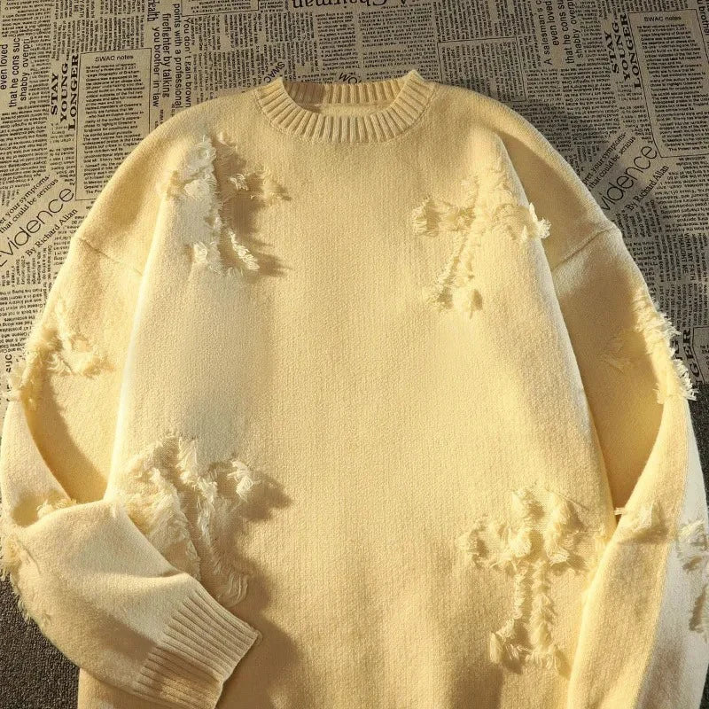 Ripped knit Y2K sweatshirt